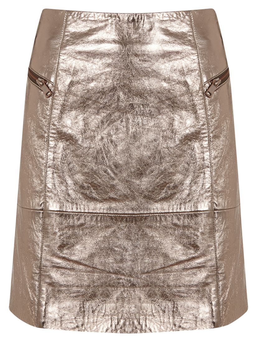 Mint Velvet Metallic Leather Zip Skirt, Metallic at John Lewis & Partners