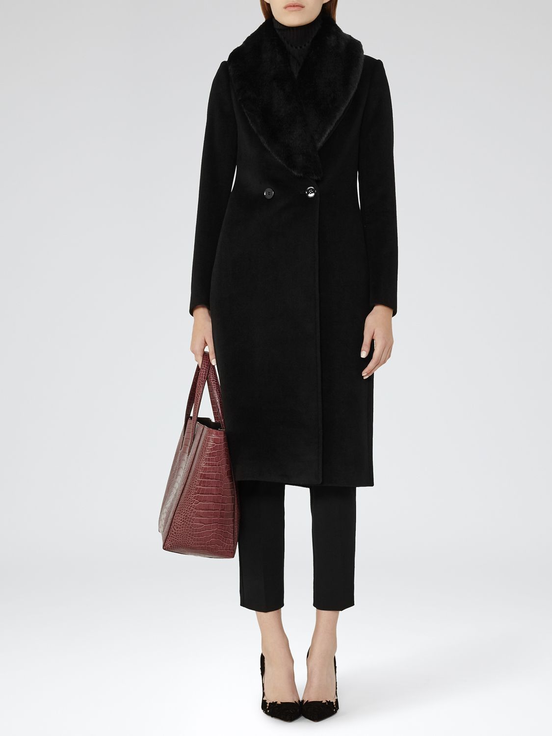 Reiss Franchesca Faux Fur Detail Coat