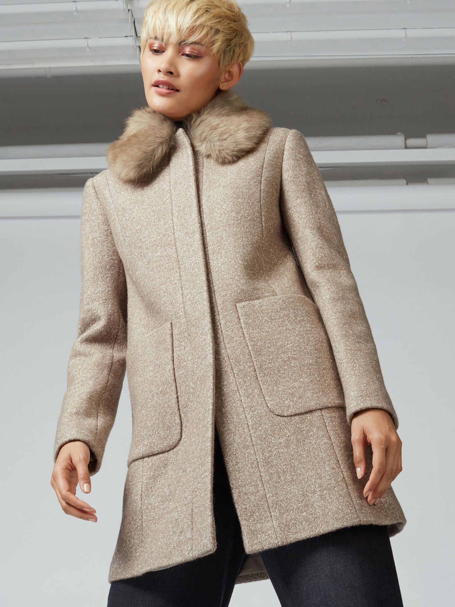 Warehouse Swing Faux Fur Collar Coat At John Lewis Partners