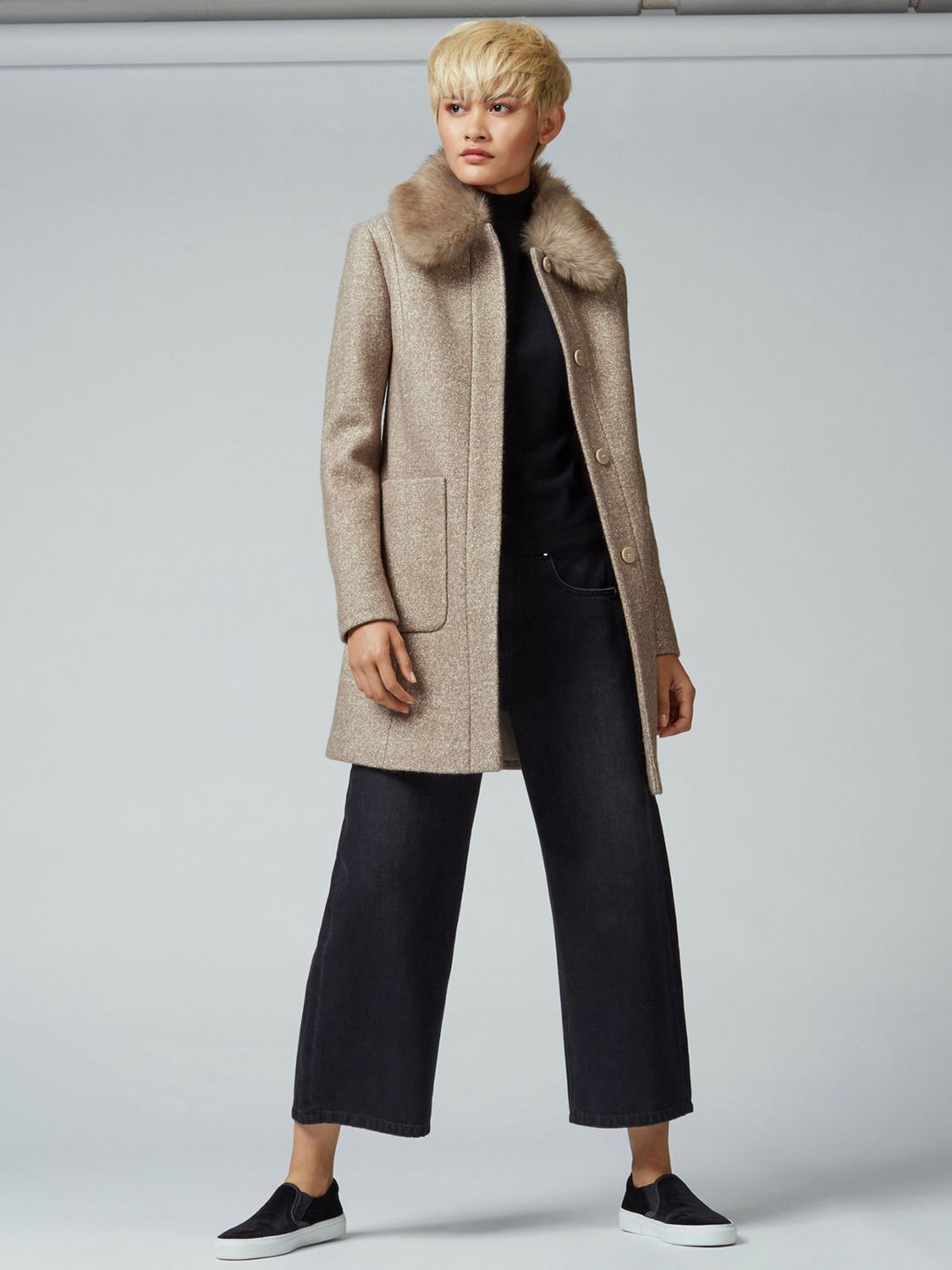 Warehouse Swing Faux Fur Collar Coat At John Lewis Partners