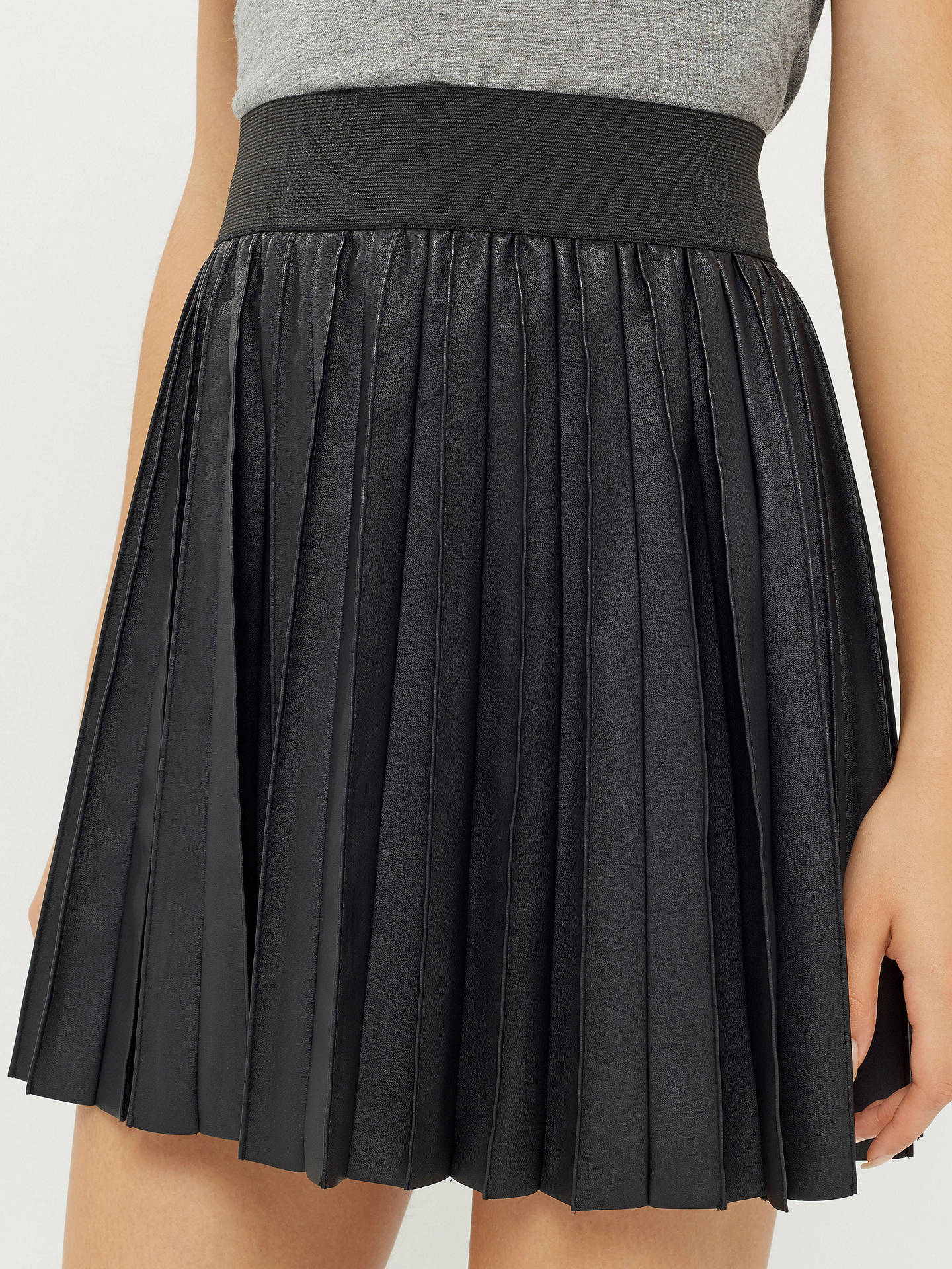 Oasis Pleated Faux Leather Skirt, Black at John Lewis & Partners