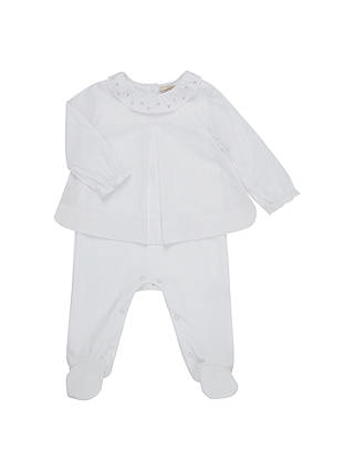 John Lewis Heirloom Collection Baby Woven Blouse Sleepsuit, White