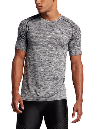 Nike Dri-FIT Knit Short Sleeve Running T-Shirt, Black/Silver