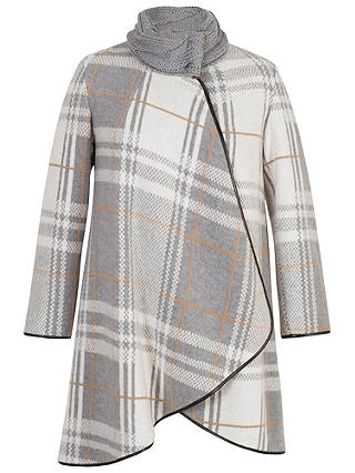 Chesca Check Cable Knit Collar Coat, Grey/Ivory