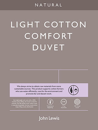 John Lewis & Partners Natural Light Cotton Comfort Duvet, 4.5 Tog, Single