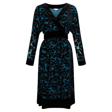 Buy East Rhiannon Devore Dress, Teal | John Lewis