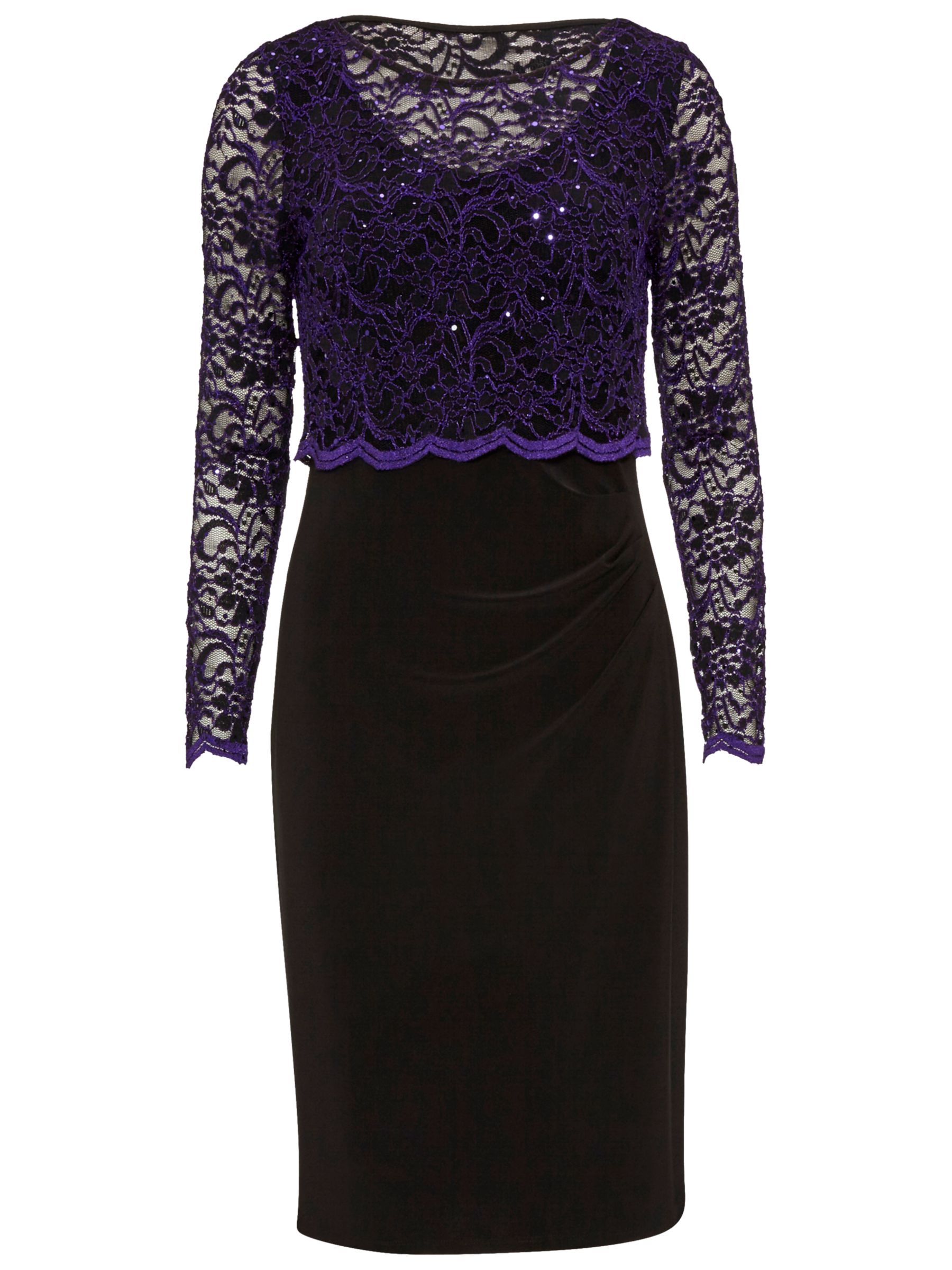 Gina Bacconi Dress With Lace Overtop, Aubergine at John Lewis & Partners