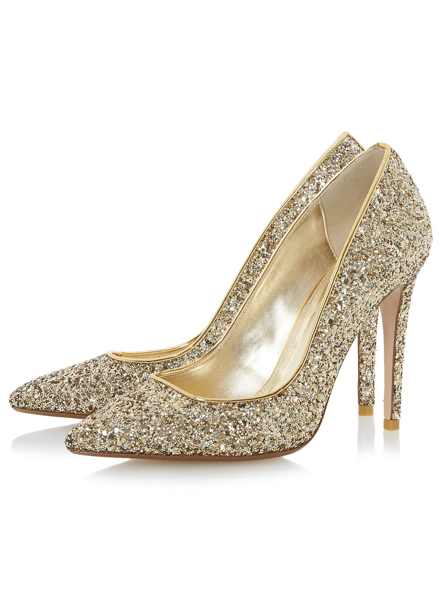 Dune Aiyana Pointed Toe Court Shoes, Gold Glitter at John Lewis & Partners