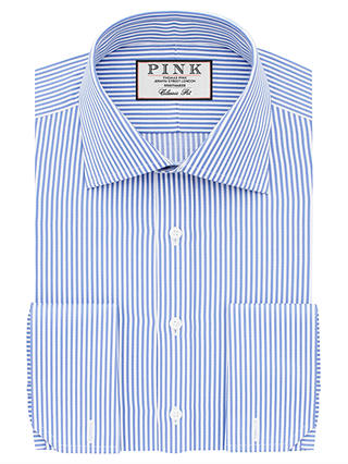 Thomas Pink Grant Classic Fit XL Sleeve Double Cuff Stripe Shirt, Pale Blue/White
