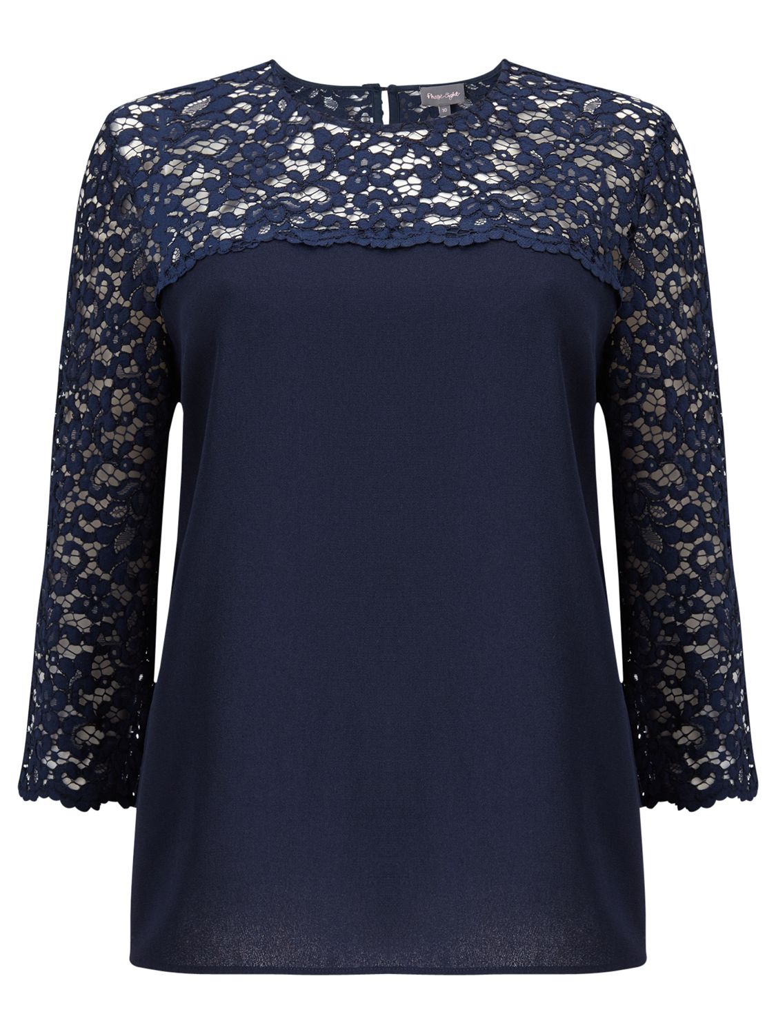 Phase Eight Lowri Long Sleeve Lace Blouse, Navy at John Lewis