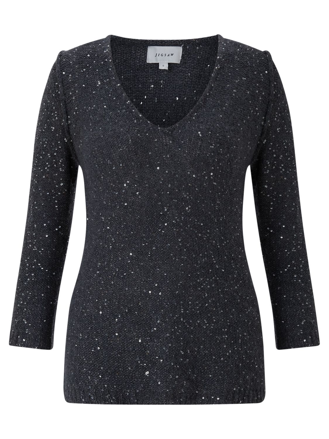 Jigsaw Sparkly V Neck Jumper, Steel Grey