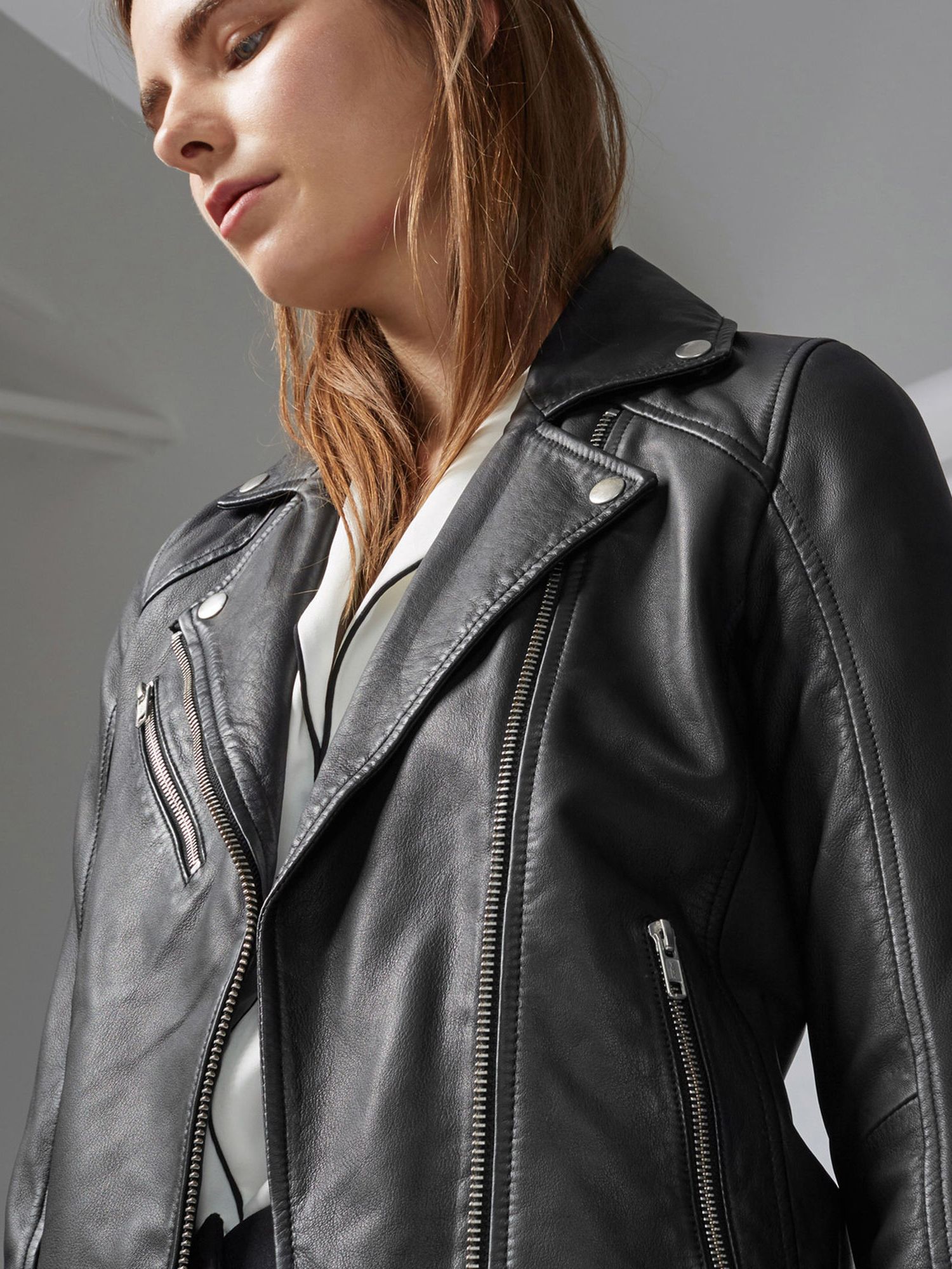 Warehouse Leather Biker Jacket, Black