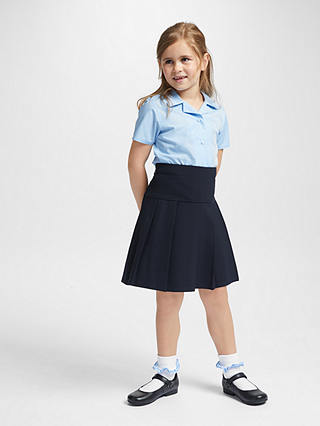 John Lewis Girls' Generous Fit Adjustable Waist Pleated School Skirt, Navy