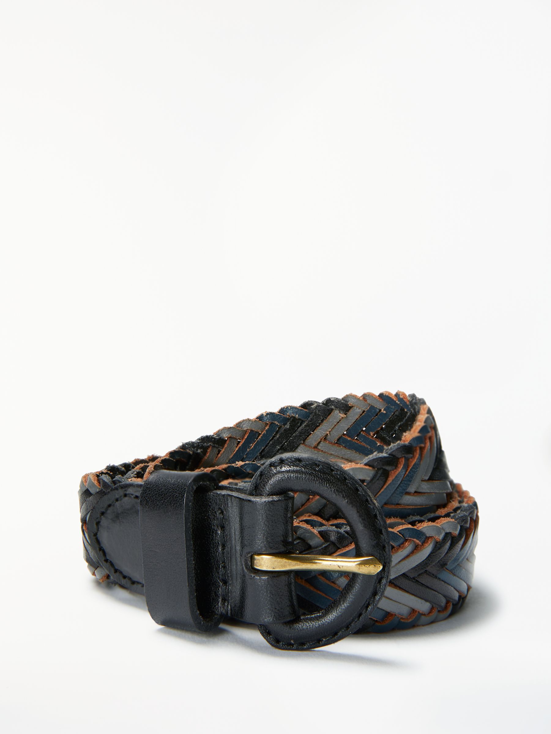 John Lewis & Partners Sianne Skinny Plaited Leather Belt, Navy/Soft ...