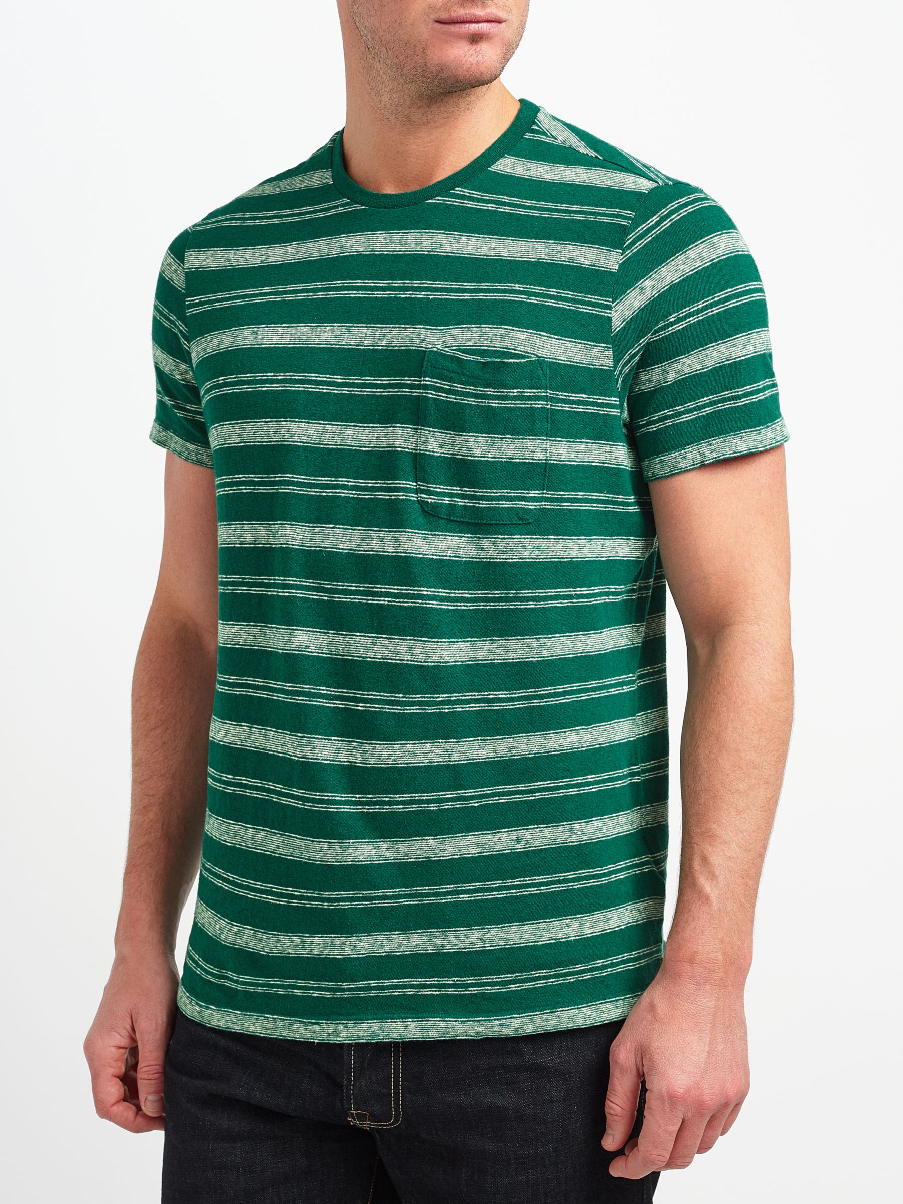 JOHN LEWIS & Co. Cotton Linen Stripe T-Shirt, Green, S