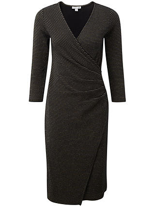 Pure Collection Sophia Heavy Jersey Wrap Dress, Black/Gold