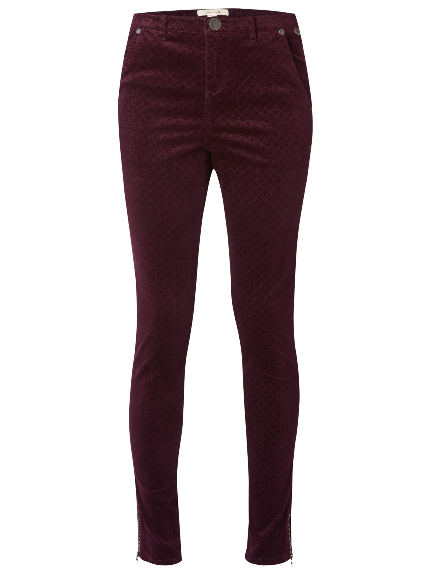 White Stuff Velvet Jacquard Skinny Trousers, Harlem Purple