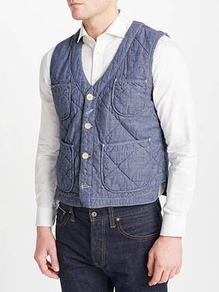 JOHN LEWIS & Co. Quilted Chambray Waistcoat, Blue