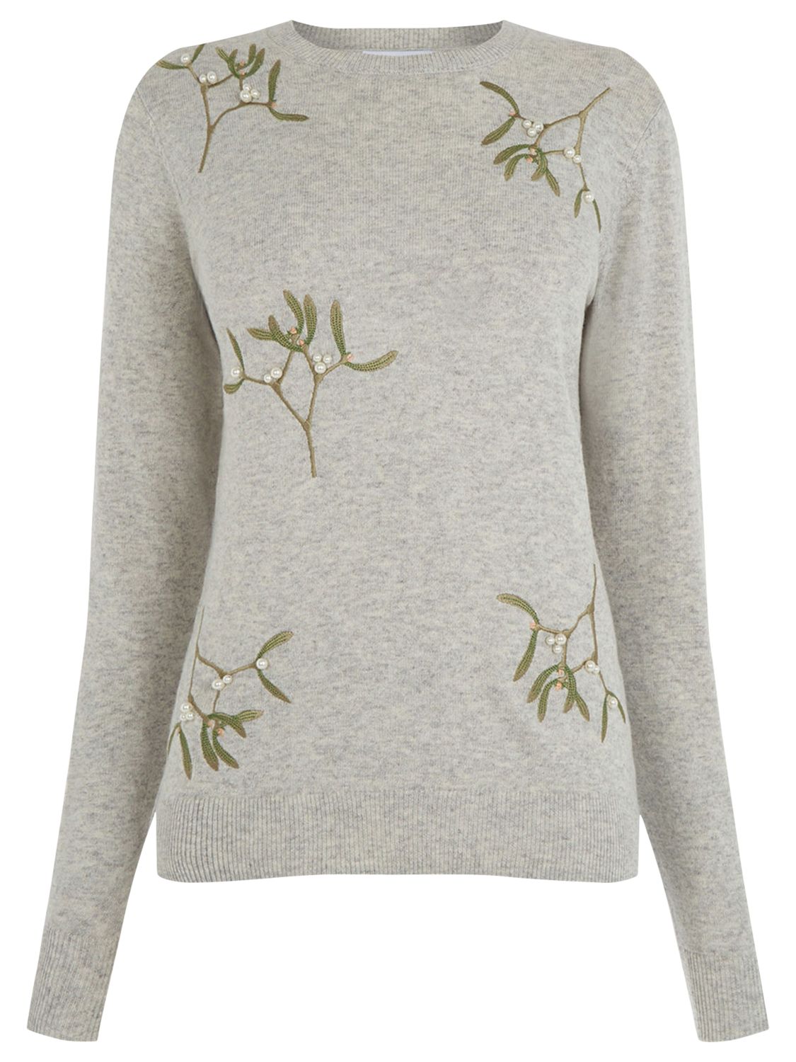 Warehouse Mistletoe Christmas Jumper, Light Grey