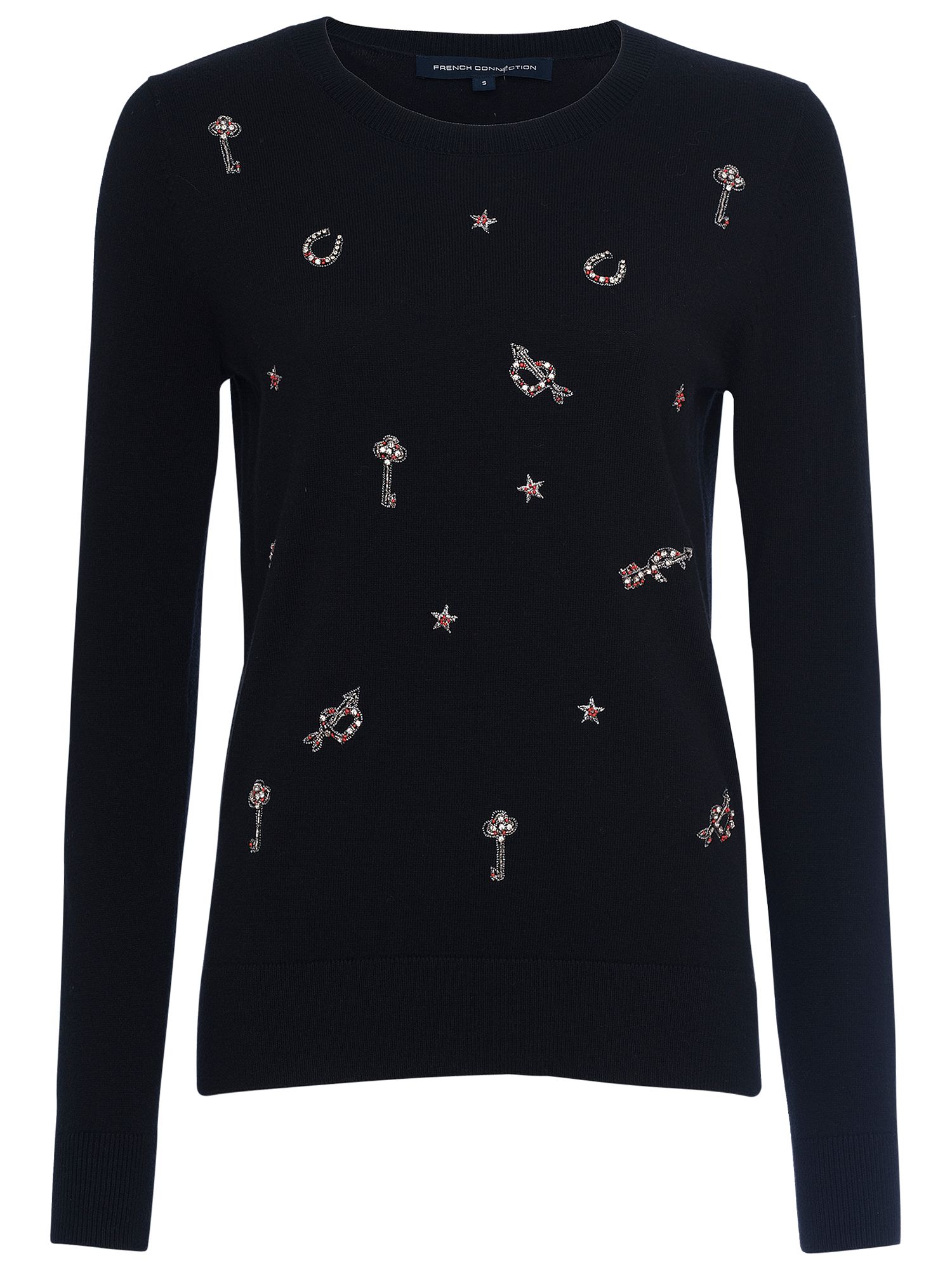 French Connection Key Heart Knit Jumper, Black