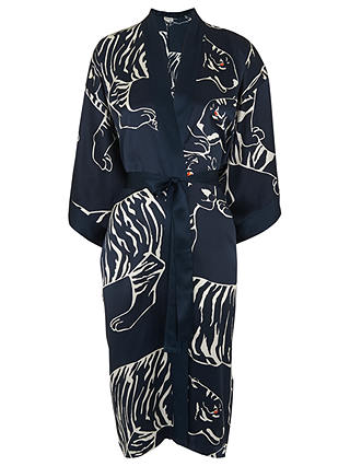 Whistles Tiger Print Silk Kimono, Blue/Multi