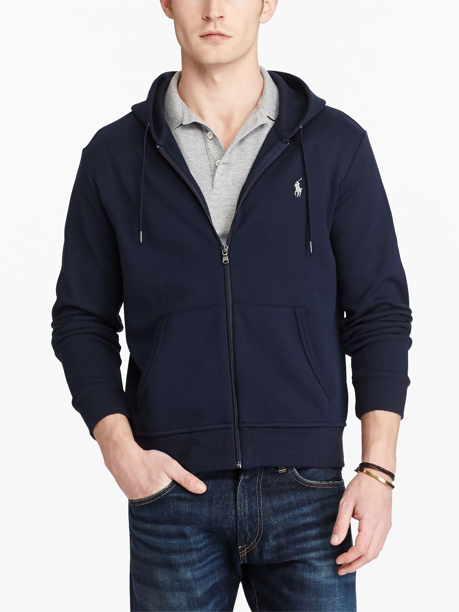 polo ralph lauren full zip borg lined hoodie with player logo in navy