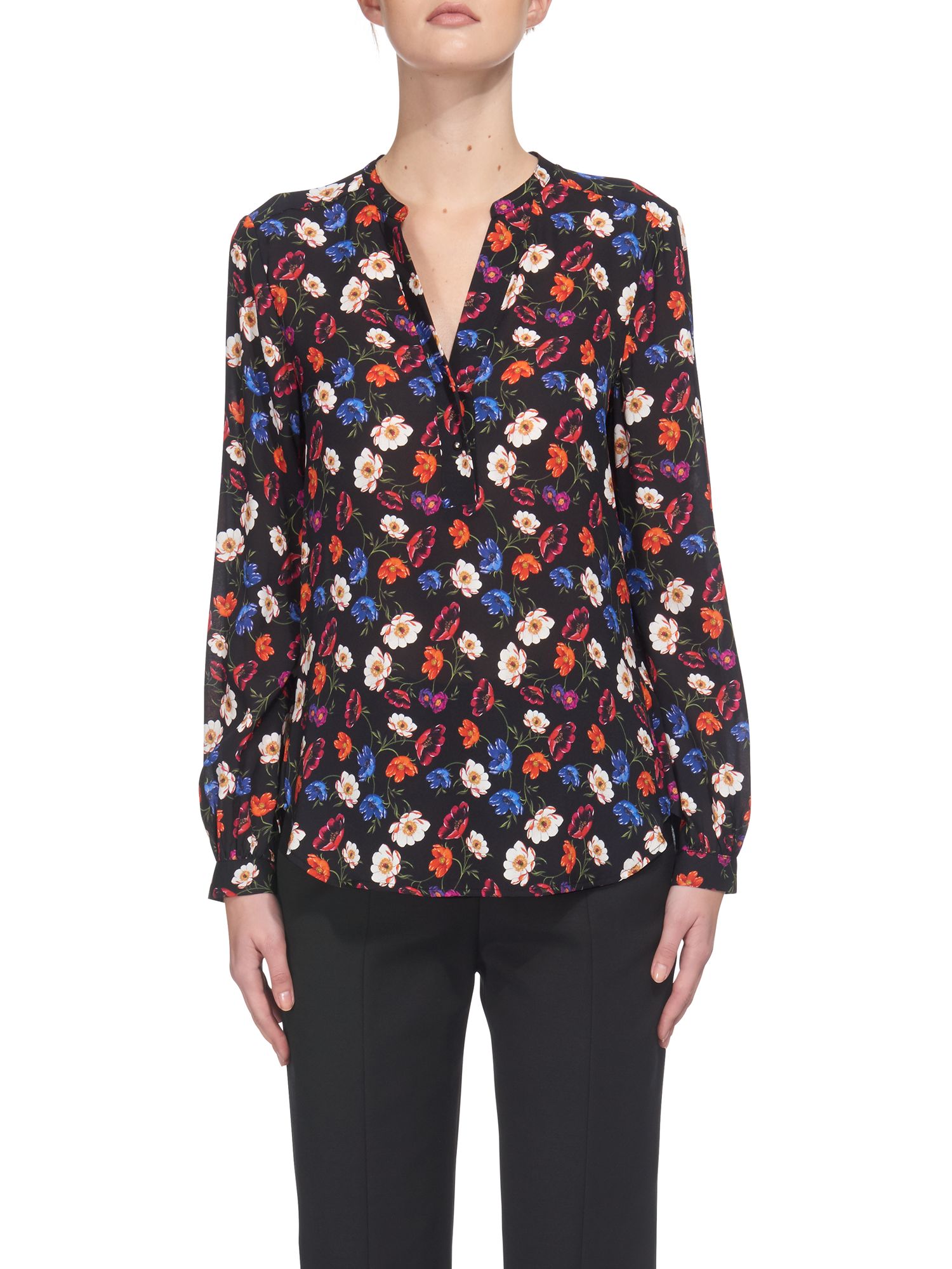 Whistles Pansy Print Silk Blouse, Multi/Black