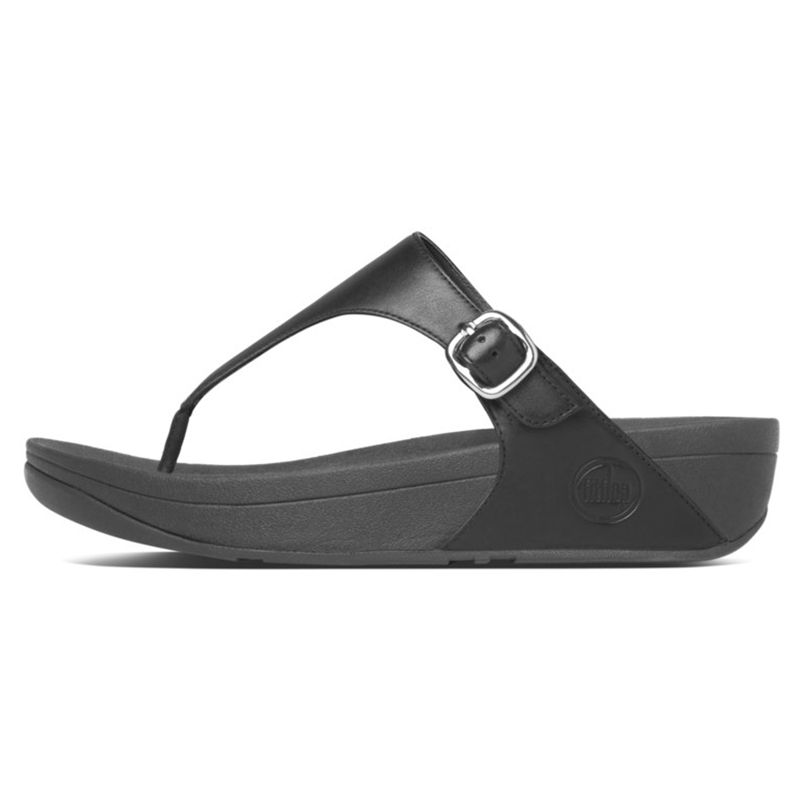 FitFlop Skinny Leather Adjustable Flip Flops, Black