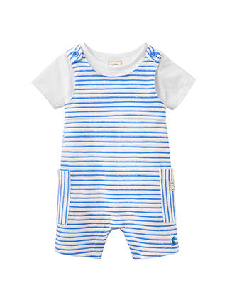 Baby Joule Duncan Striped Jersey Dungaree Set, Blue/White