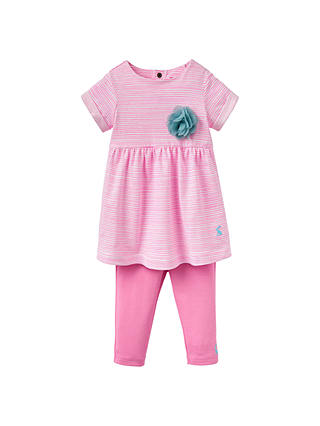 Baby Joule Seren Stripe Corsage Dress and Leggings Set, Neon Pink