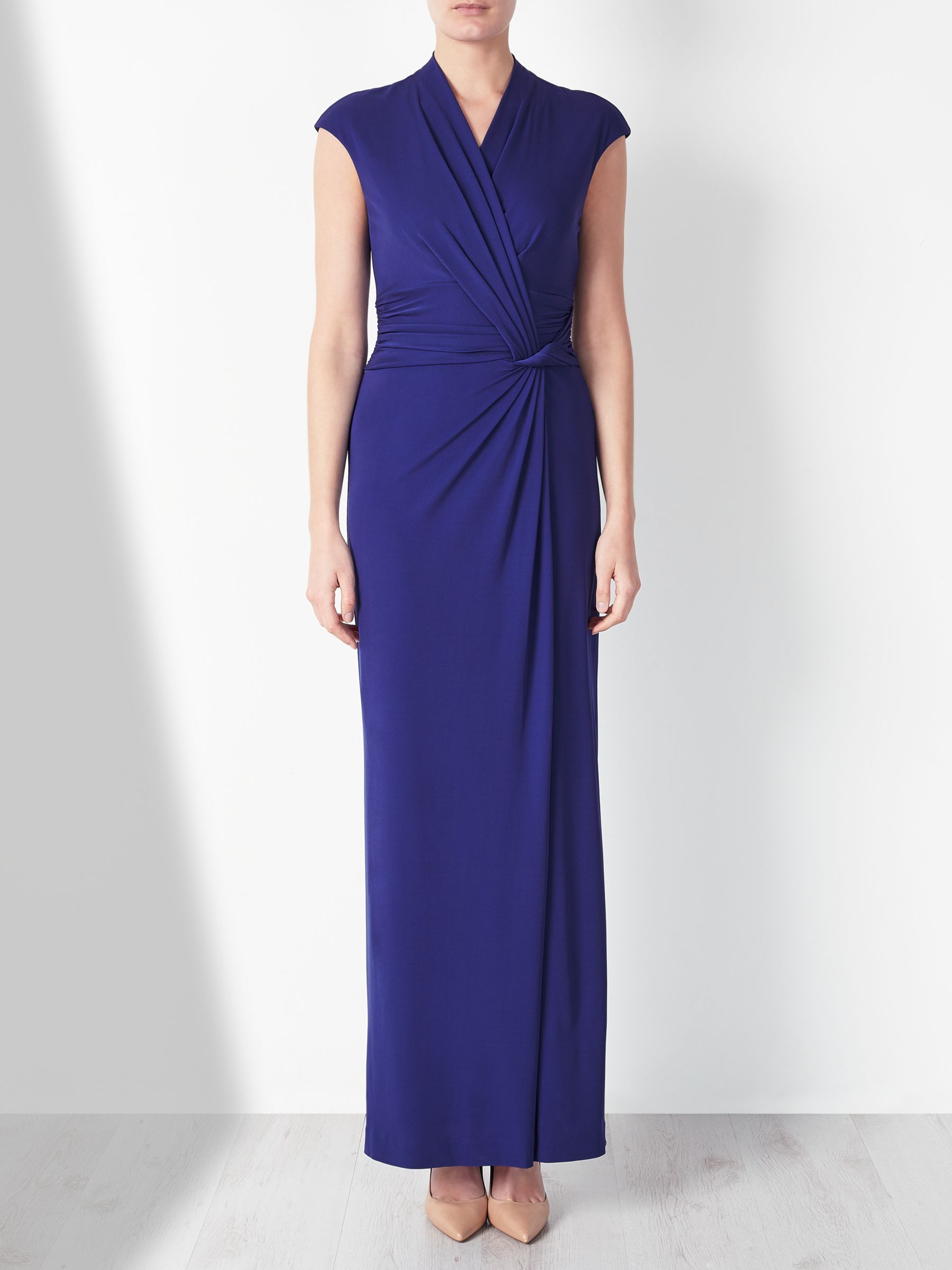 John Lewis & Partners Draped Twist Waist Dress, Blue, 14