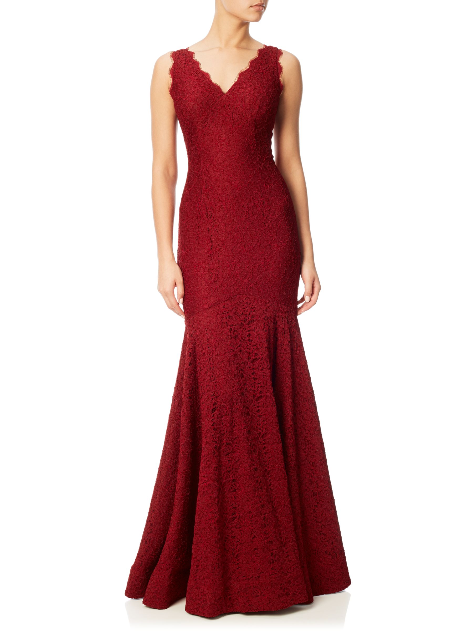 Adrianna Papell Sleeveless V-Neck Lace Trumpet Gown, Crimson