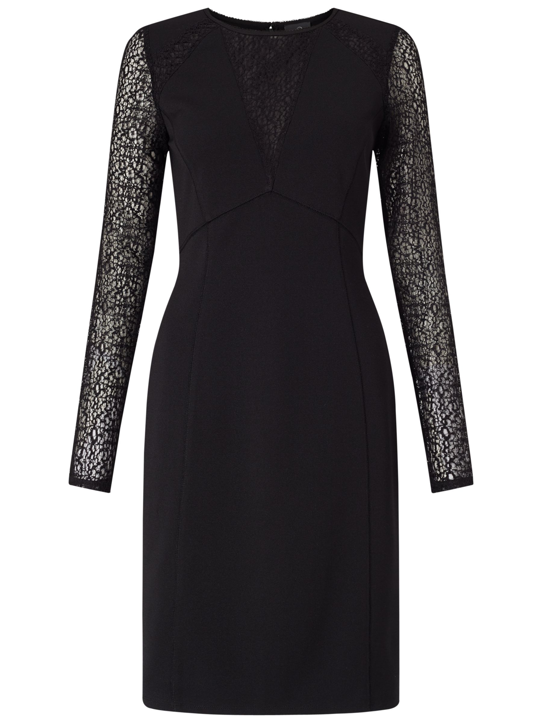 Adrianna Papell Long Sleeve Lace Detail Fitted Dress, Black