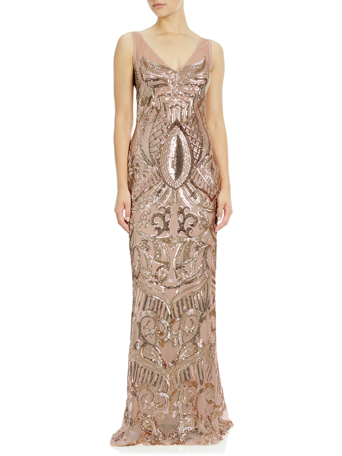 Adrianna Papell Sleeveless Sequin V-Neck Mermaid Dress, Rose Gold at ...