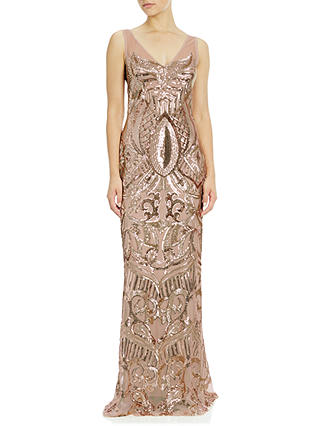 Adrianna Papell Sleeveless Sequin V-Neck Mermaid Dress, Rose Gold