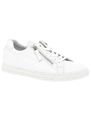 Gabor Danube Wide Fit Lace Up Zip Trainers, White/Silver