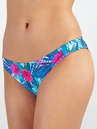 John Lewis & Partners Lush Tropical Side Ruched Bikini Briefs, Blue/Multi