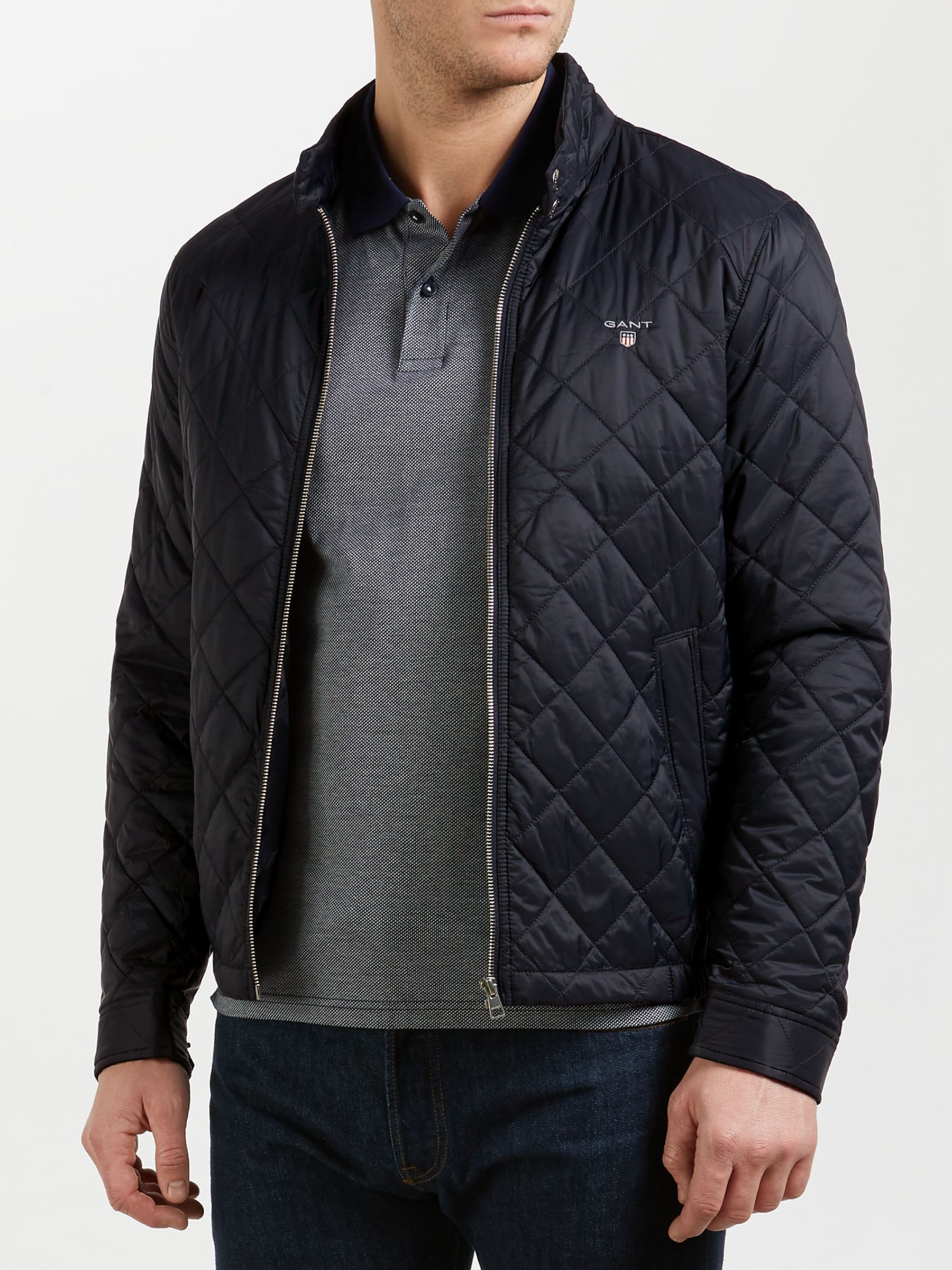 Gant Windcheater Quilted Jacket, Navy at John Lewis & Partners
