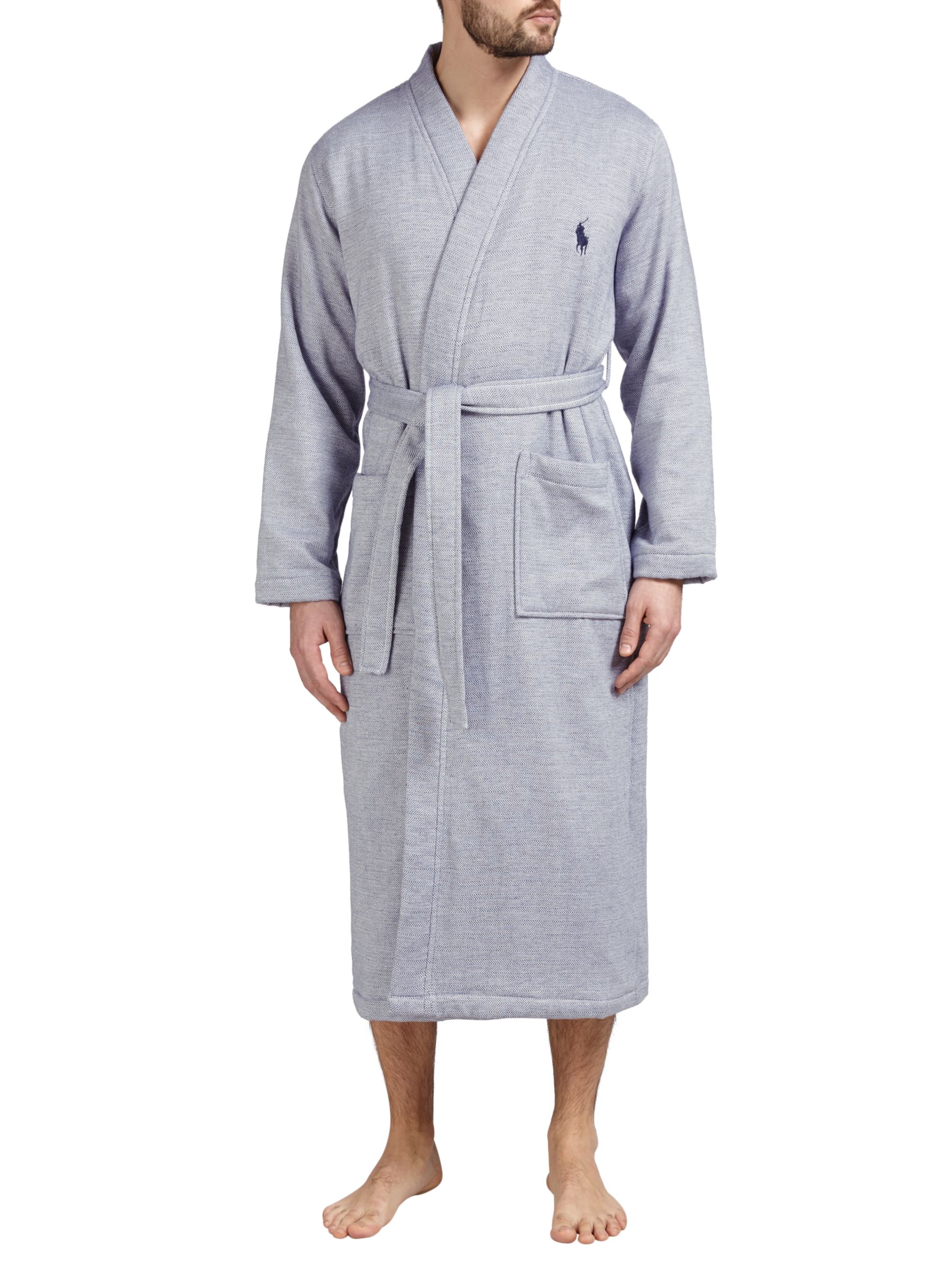 Polo Ralph Lauren Herringbone Cotton Robe, Navy at John Lewis & Partners