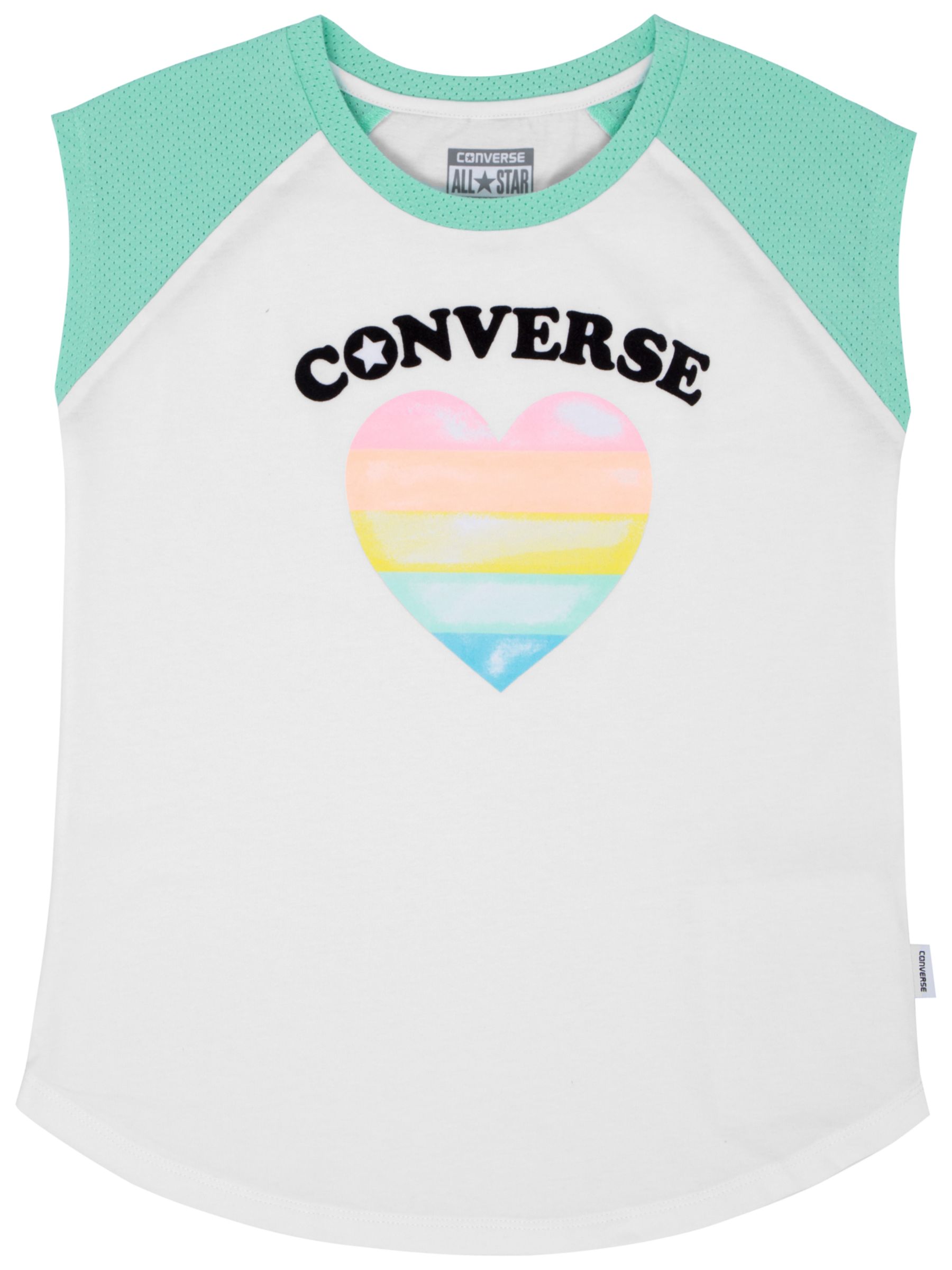 Converse Girls' Love Heart Raglan T-Shirt, White/Green at John Lewis \u0026  Partners