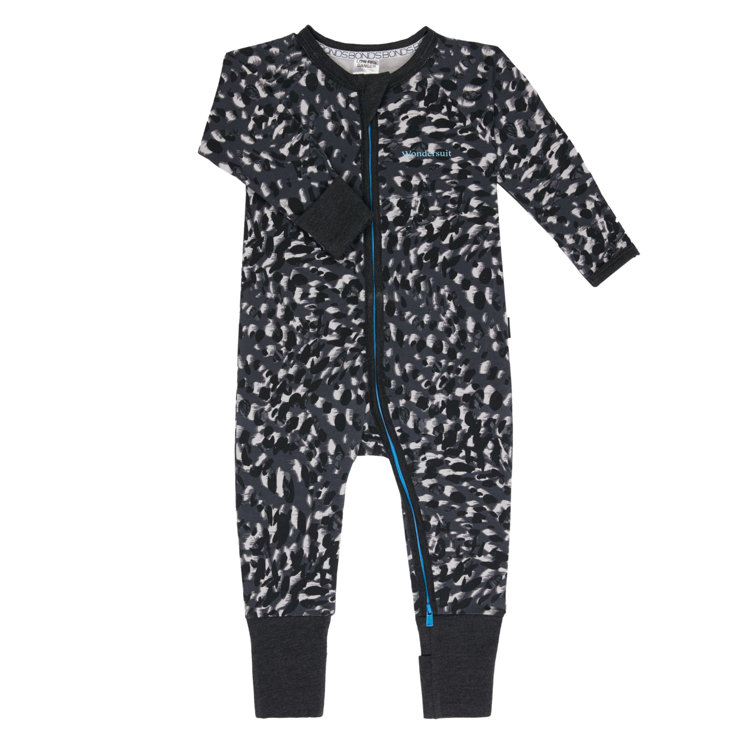 Bonds Baby Sketch Leopard Print Zip Wondersuit Sleepsuit, Black/White
