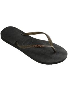 Havaianas Slim Logo Flip Flops Black Gold