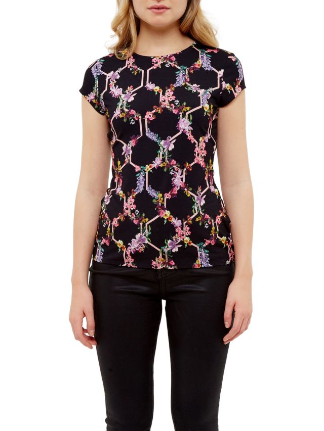 Ted Baker Dellila Lost Gardens Fitted T-Shirt, Black, 0