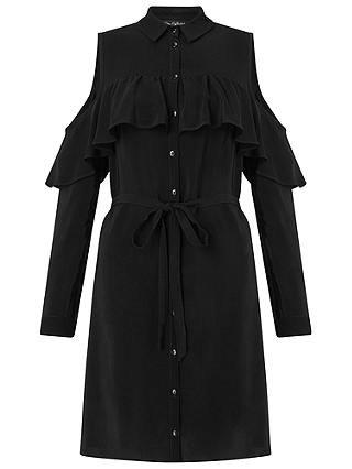 Miss Selfridge Cold Shoulder Ruffle Dress, Black