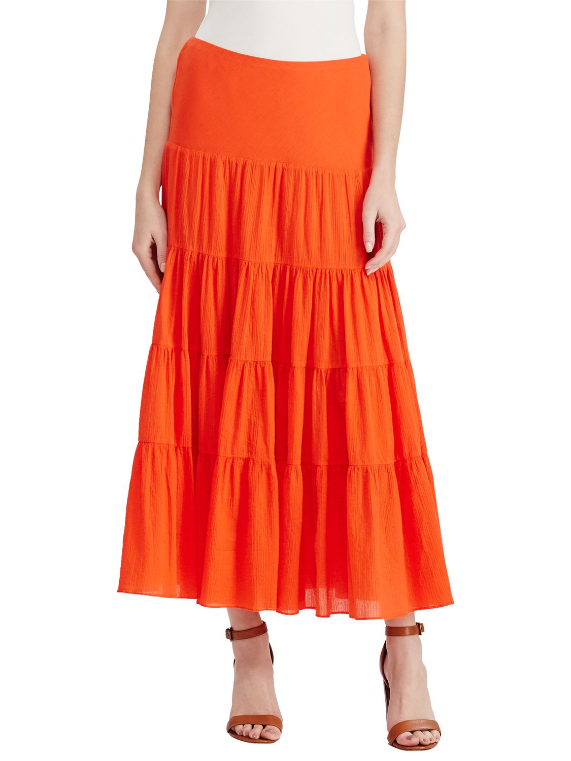 Lauren Ralph Lauren Cotton Gauze Maxi Skirt, Sunset Orange