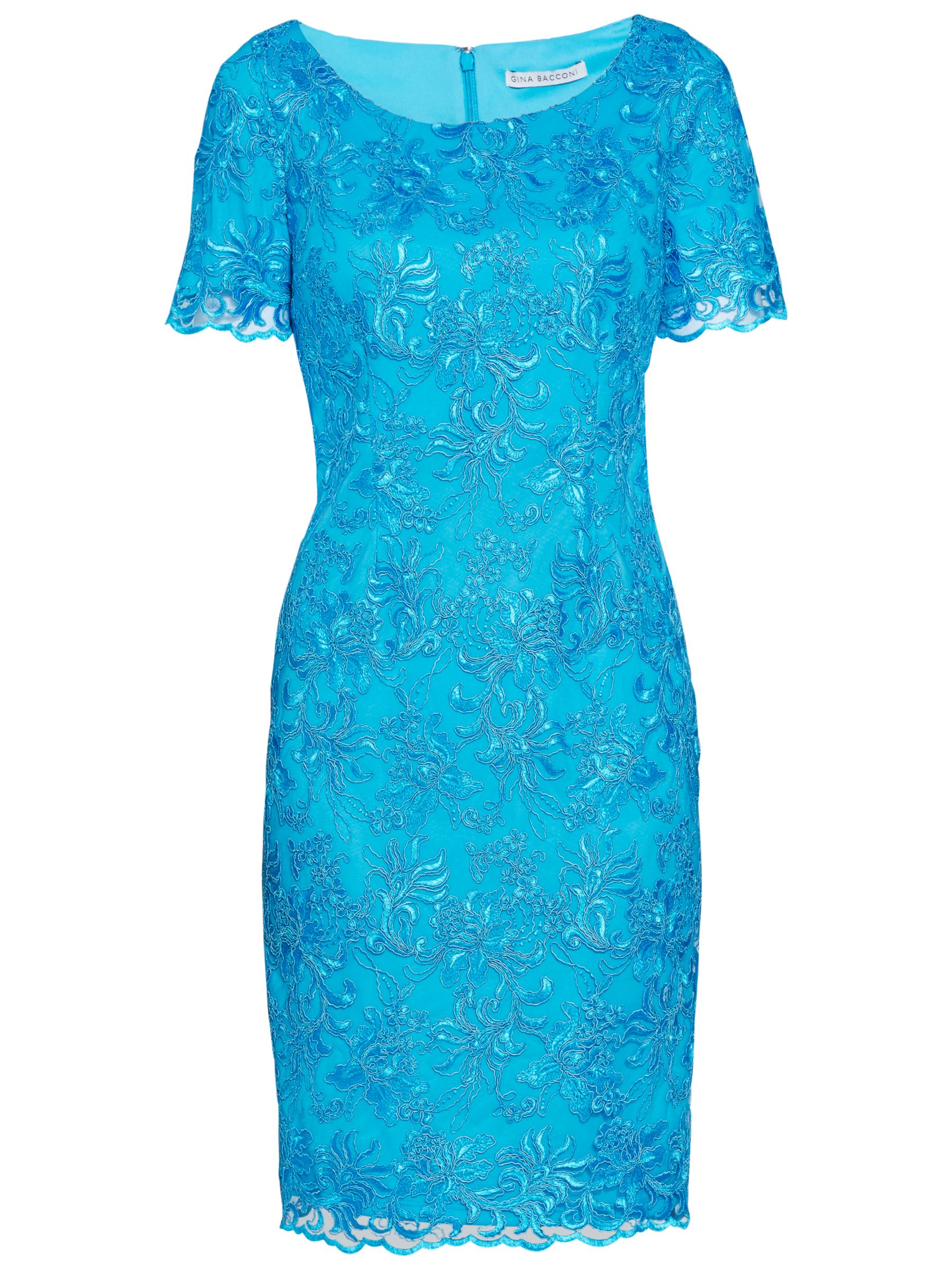 Gina Bacconi Embroidered Corded Dress, Summer Blue, 20