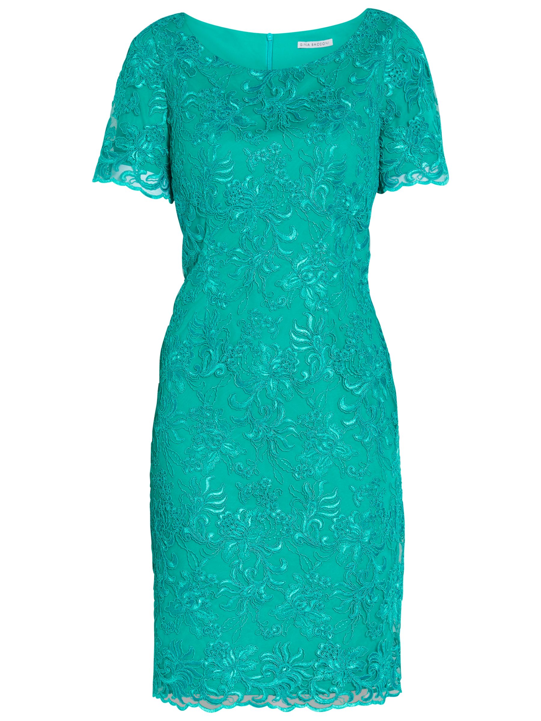 Gina Bacconi Embroidered Corded Dress, Summer Green, 20