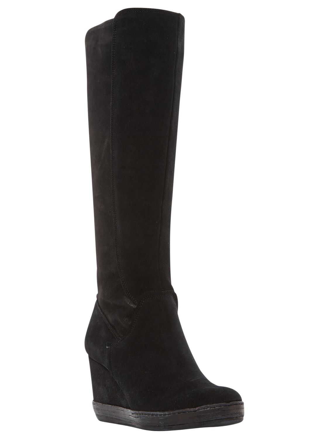 Dune Vera Wedge Heeled Knee High Boots, Black, 8