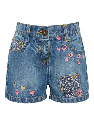 John Lewis Girls' Denim Embroidered Shorts, Blue