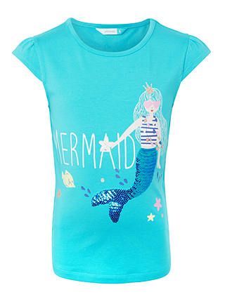 John Lewis Kids' Mermaid T-Shirt, Bright Turquoise